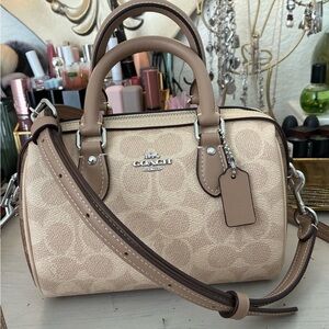 Coach Tan and Brown Signature Satchel MINI